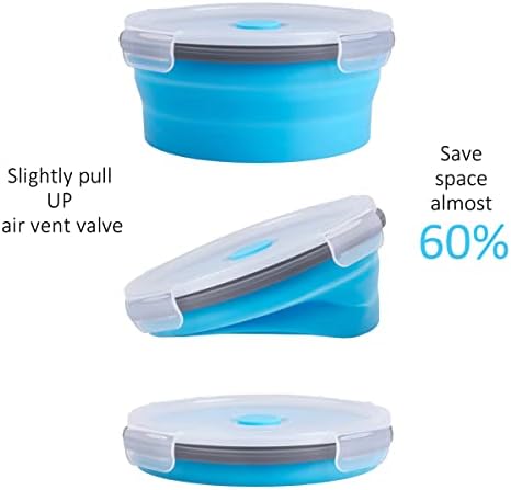 Collapsible Food Storage Containers Round with Airtight Lid, 27 oz, Kitchen Stacking Silicone Collapsible Meal Prep Container Set for Leftover, Microwave Freezer Dishwasher Safe, Blue, Set of 4 - Image 3