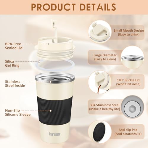 KETIEE 12oz Travel Mug: Vacuum Insulated Coffee Cup with Leakproof Lid - Image 3