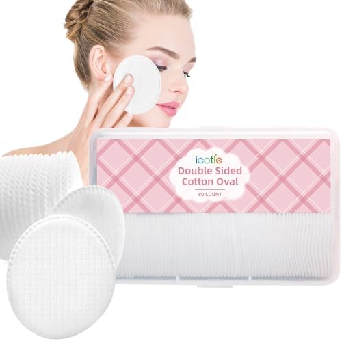 ICOTLE Large Oval Cotton Pads, 80 Count, Multi-Layer, Lint-Free, Dual-Sided, Ultra-Soft Cotton Oval Pads for Makeup Removal, Cleansing, and Toner Application by icotle