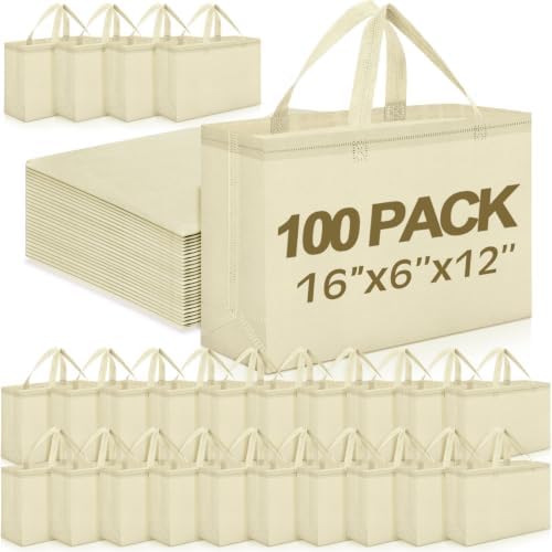 Windyun Reusable Grocery Bags Large Non Woven Shopping Bags with Handles Foldable Portable Tote, 16x6x12 Inch by Windyun