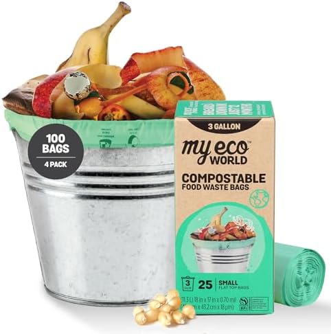 MyEcoWorld® Compostable Kitchen Waste Bags - 100 Count - 100% Certified Compostable - 3 Gallon - Super Strong - Leak Proof - Unscented - Easy to Open by MYECOWORLD