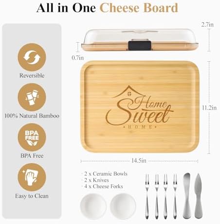 Portable Bamboo Charcuterie Board with Lid, Engraved Home Print - Image 2