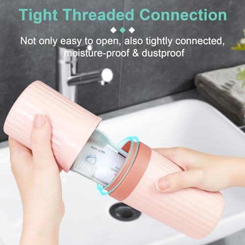 Mulbozy Travel Toothbrush Holder, Large Travel Toothbrush Cup Case, Portable Travel Toothbrush Toothpaste Makeup Storage for Business Trip Camping School - Pink - Image 3