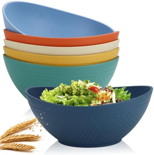 Homienly 60oz Wheat Straw Bowls Set of 6 Salad Bowls Large Popcorn Bowl Unbreakable Serving Bowls Microwave & Dishwasher Safe Bowl Set Centerpiece Bowls for Kitchen, Party, Decor, Camping (Multi) by HOMIENLY