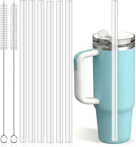6-Pack 12" Replacement Straws for Stanley & Yeti 30oz-40oz Cup Tumbler, PROOCI Food Grade Tritan Plastic Reusable Straws with 2 Cleaning Brush, Clear Long Straw for Drinking Smoothie, Cocktails, Juice by PROOCIEMPOWERINGABETTERLIFE