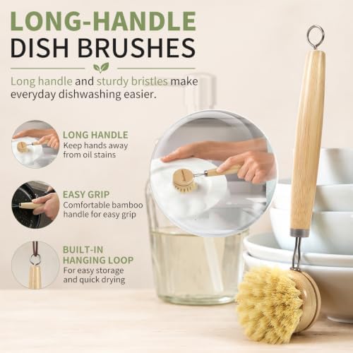 9PCS Bamboo Dish Brush Set with Bottle Brush and Straw Brushes - Image 6