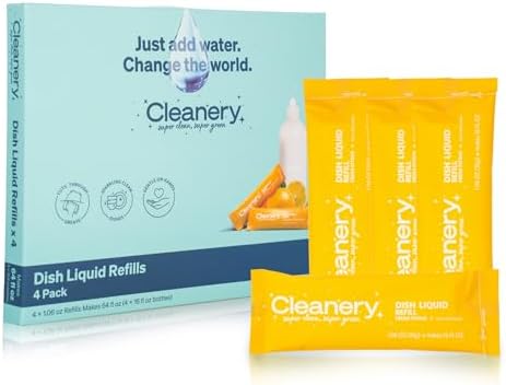 Dish Soap Powder Concentrate Powder Refills 4 Pack, Makes 16 fl oz Each, Fresh Citrus by Cleanery