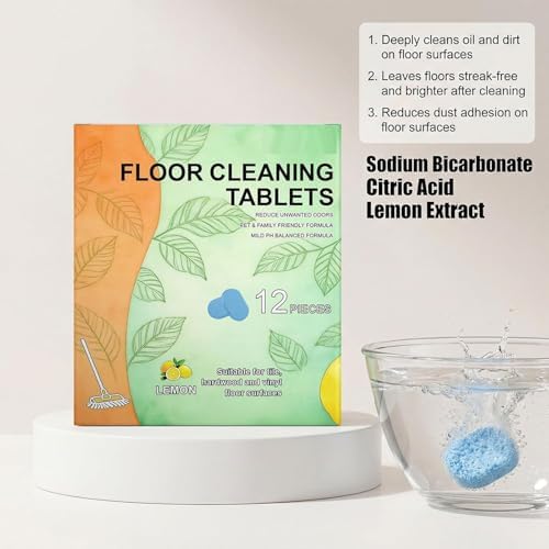 Floor Cleaning Tablets, 12pcs Floor Cleaner Tablets Hard Floor Cleaner Tablets, Floor Cleaning Tablets for Mopping, Pre-Measured Dissolvable Cleaning Solution for Wood Tile Marble, Lemon Scent (12PCS) - Image 3