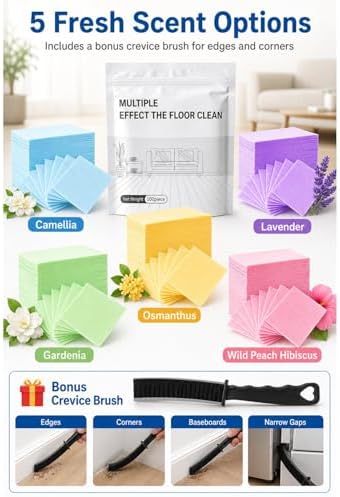 Floor Cleaning Tablets, 100 Pieces Multi-Surface Cleaner Sheets for Mopping, Floor Cleaner Tablets for Hardwood Tile Laminate Vinyl, Dissolvable Solution with Crevice Brush, Pink Peach Hibiscus Scent - Image 7