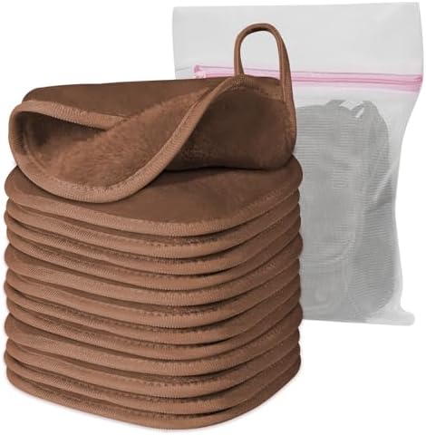 Natwag Makeup Remover Cloth, 6" x 6" Make Up Towels Reusable Face Cloth for Washing Face, Makeup Remover Pads Microfiber Face Washcloth with Mesh Bag, Just Water, 12 Pack, Brown by Natwag