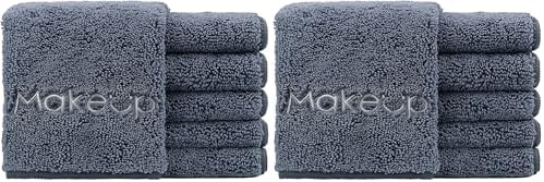 HOMEXCEL Makeup Remover Wash Cloth 12 Pack, Soft Quick Dry Facial Cleansing Makeup Towels, Fingertip Face Towel Washcloths for Hand and Make up, 13 x 13 Inch, Grey by HOMEXCEL