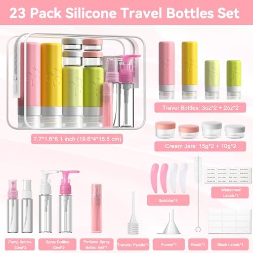 INSFIT 23 Pack Travel Bottles for Toiletries, TSA Approved Silicone Travel Size Toiletries with Toiletry Bag, BPA Free Leak Proof Refillable Travel Essentials for Liquids Shampoo Conditioner Lotion - Image 2