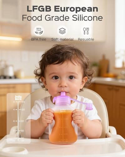 Jelly Ruru Silicone Reusable Baby Food Pouches, 5oz Squeeze Pouch, 2 Pack - Image 4