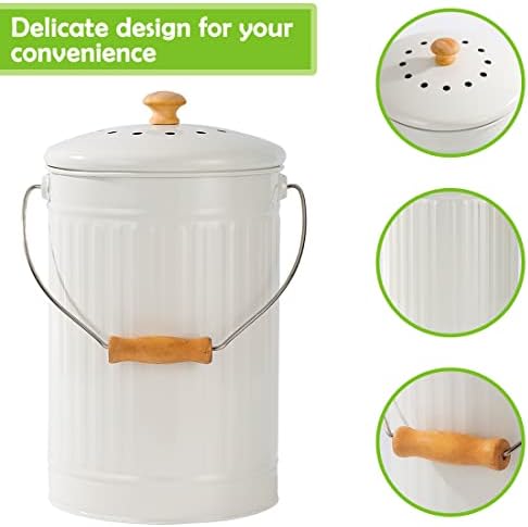 1.7 Gallon Kitchen Compost Bin, Indoor Countertop Compost Bin with Lid, 100% Rust Proof Compost Bucket with Non-Smell Charcoal Filters (White) - Image 4