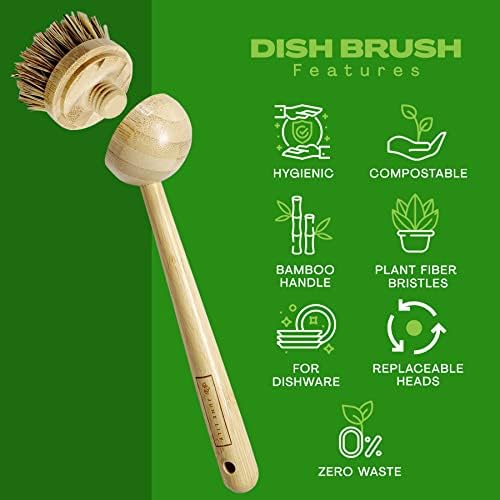 JuneLily Long Coconut Dish Brush Plant-Based Vegan for Kitchen Bathroom Cleaning Produce Washing Dishes (Long Dish Brush) - Image 2