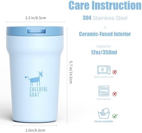 CHEERFUL GOAT Ceramic Lined Coffee Mug, Ceramic Travel Mug with Lid (Blue) - Image 2