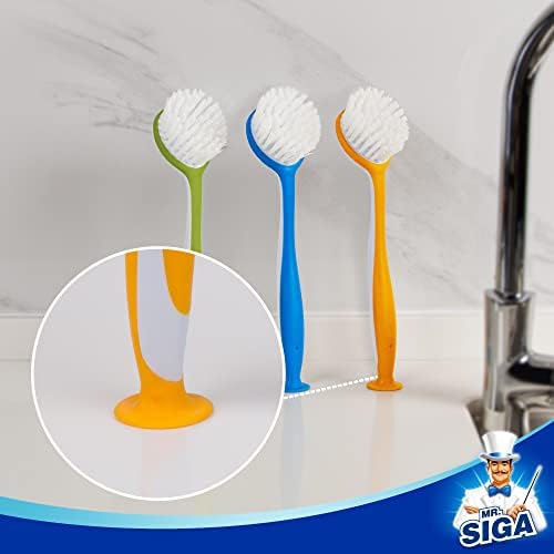 MR.SIGA Round Dish Brush with Suction Cup, Pack of 3 - Image 4