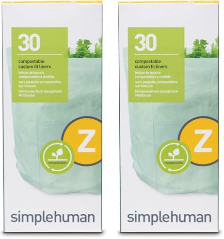 simplehuman Code Z 60 Count Compostable Custom Fit Liners, Certified Compostable Trash Bags for Compost Caddy, Plant-Based PVOH Plastic, Backyard or Commercial Composting, 4 Liter / 1 Gallon by Unknown