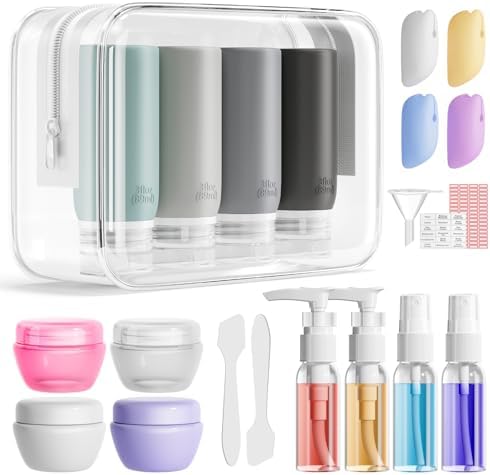 Muslish 21 Pack Travel Bottles for Toiletries, Leak-Proof TSA Compliant Silicone Travel Size Containers for Shampoo and Conditioner, BPA Free with Toiletry Bag (Gray) by MUSLISH