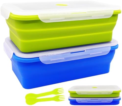 Extra Large Collapsible Silicone Food Storage Containers With Lids, 82.8oz, 2 Pack, XXL Foldable Bento Lunch Box, Rv Collapsible Bowls, Big Meal Boxes for Kitchen, Camping, BPA Free by FUSMYE