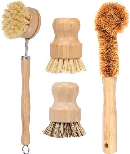 4Pcs Bamboo Dish Brushes Sets，Natural Kitchen Clean Dish Scrubber Effective Cleaning Pot Brush Multipurpose Bamboo Cup Cleaning Brushes for Pots Pans Bottles(4 pcs) - Image 7