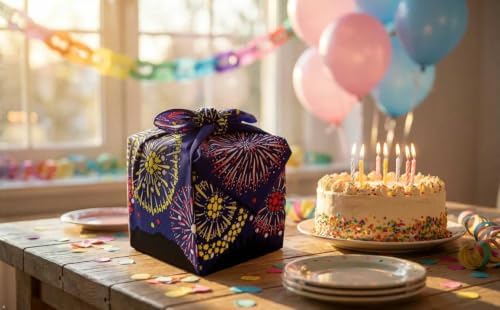 Furoshiki Japanese Wrapping Cloth, Large Size 27.6x27.6 Inch, Reusable Gift Wrap, Eco-Friendly Fabric for Bento Bag, Wine Bottle, Table Decor Washable & Wrinkle Resistant (Fireworks, 27.6"x27.6") - Image 7