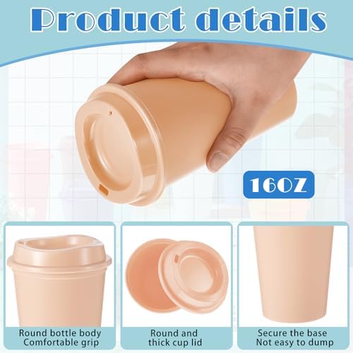 FillTouch 12 Pcs 16 oz Reusable Coffee Cups with Lids, Morandi Pastels - Image 3