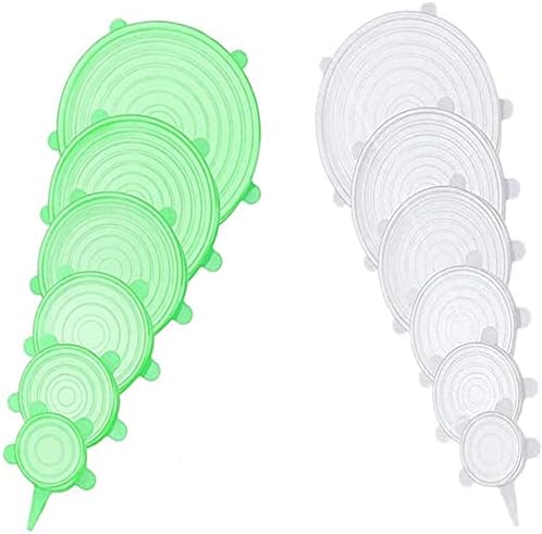 12 pcs Silicone Stretch lids set, 6 Sizes, Reusable Food Storage Covers ，Silicone Bowl Covers，Flexible to Fit All Shape of Containers，Food Cover to Keep Food Fresh (green,white) by JYYHSF