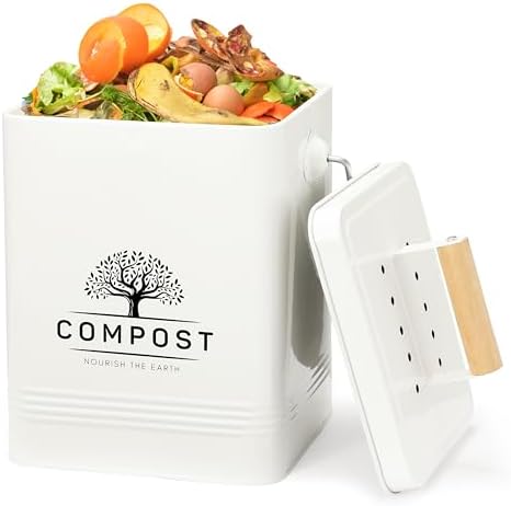 PERFNIQUE Kitchen Compost Bin, 1.7 Gallon Countertop Compost Bin with Lid, Indoor Compost Bin Includes 2 Carbon Filters, Small Compost Bucket, Food Waste Bin for Kitchen with Trash Bags (Cream White) by PERFNIQUE