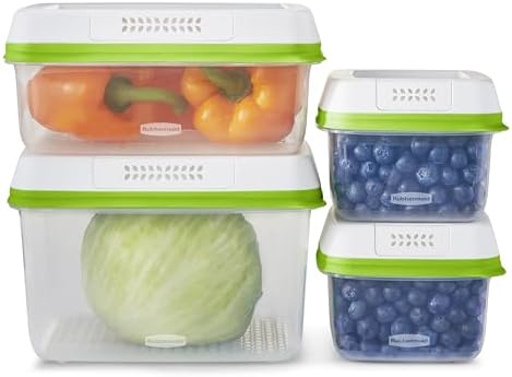 Rubbermaid FreshWorks Produce Saver, Medium and Large Storage Containers, 8-Piece Set, Set of 4, Med & Lg, Clear by Rubbermaid
