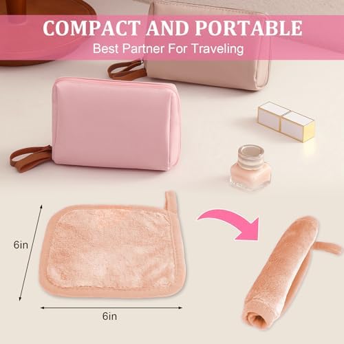 Puomue Makeup Remover Cloth 12 Pack, Ultra Soft and Reusable Microfiber Makeup Remover Towels for All Skin Types, Perfect Face Towels for Women, 6 Inch x 6 Inch, Pink - Image 2