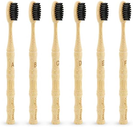 Virgin Forest Bamboo Toothbrushes 6pk, Vegan Charcoal Bristles Eco by VirginForest