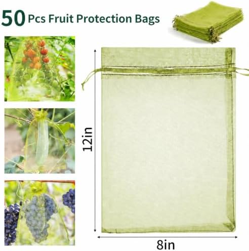 50 Pcs Fruit Protection Bags, 8×12 in Mesh Cover Nets for Tree, Green - Image 2