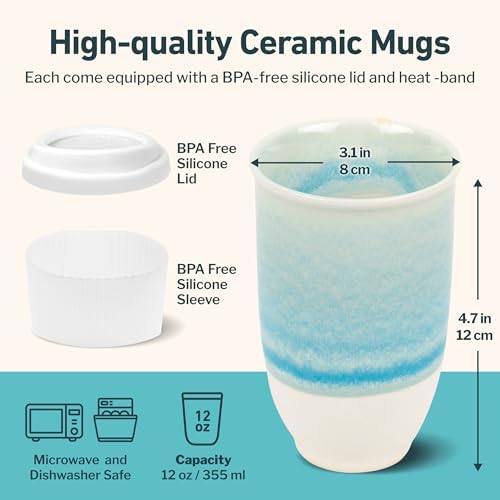 NOVA CERAMICS Travel Mug - Portable Coffee To Go Mug Microwave & Dishwasher Safe Coffee Cups Reusable - Gifts For Women Men Him Her 12oz - Lagoon - Image 3