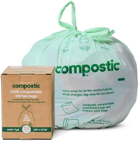Compostic Compostable 3 Gallon Bathroom Trash Bags, 50 Ct by COMPOSTIC