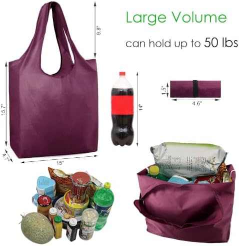 BeeGreen Burgundy Reusable Grocery Bags with Zipper Storage Pouch 10 Packs Wine Red Reusable Shopping Bags Bulk Foldable-Machine Washable - Image 3