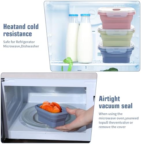 6 Pcs Silicone Food Containers 11.8 oz Collapsible Storage Containers with Airtight Lids Stacking Meal Prep Lunch Leftover Food fruits Storage Foldable Box for Freezer Microwave Dishwasher Safe - Image 3