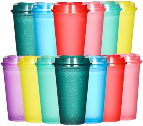16oz Reusable Plastic Coffee Cups with Lids, 13 Pack by Ankeli%26Lt