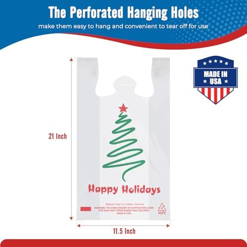 Fuxury 1000 Count Happy Holiday Christmas Tree Plastic Bags with Handles - Image 2