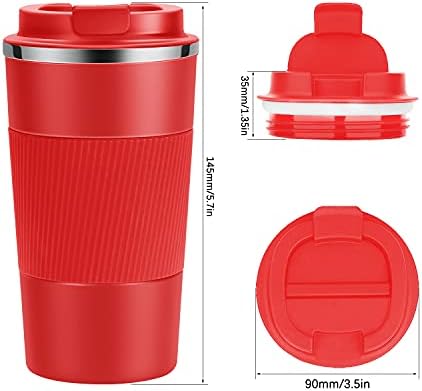 YINJOYI 12oz Travel Coffee Cups Insulated Tumbler Thermal Mug to Go with Lid Leak Proof Reusable Stainless Steel Coffee Mug Spill Proof for Hot and Iced Cold Drinks (Red, 380ml) - Image 4