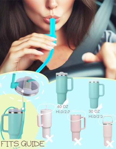 Extendable Long Straws for Stanley Cup, 2 Pack 35" Reusable Silicone Straws- CPC Certified, Fits 40 oz Tumbler And Large Water Bottle, Soft & Flexible Straw Accessories Gift Idea - Image 2