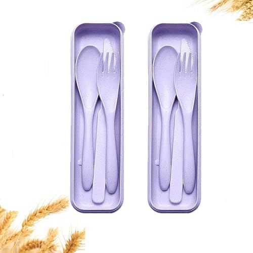 Travel Utensils - Wheat Straw Portable Camping Cutlery Set (Purple,Purple) by Unknown