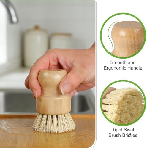 Bamboo Dish Brush, Natural Scrub Brush, 4 Pack Set - Image 4