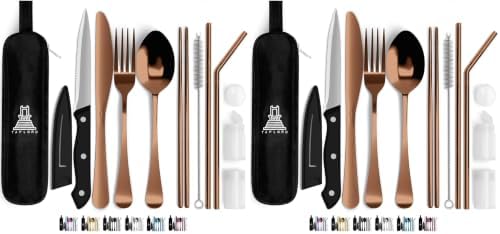 Taplord Portable Travel Silverware Set With Case, Includes 10 Pcs of Travel Utensils With Case, Stainless Steel Flatware Set For Camping, Lightweight (Rose Gold) (Pack of 2) by Taplord
