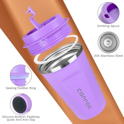 SPLMIFA Travel coffee mugs leak-proof, reusable coffee cup with lid, stainless steel vacuum insulated coffee tumblers, thermal insulation cups for men & women keep drinks hot & cold (2nd-Purple, 12OZ) - Image 3