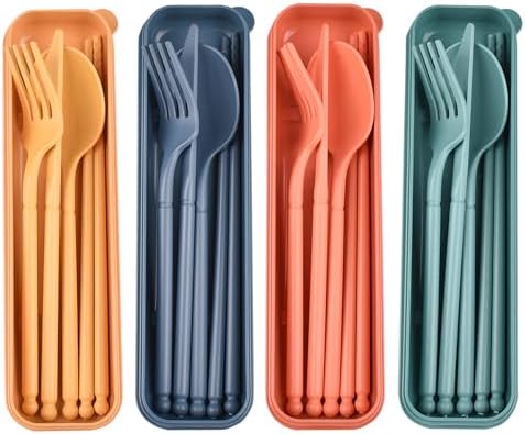 Camping Utensils Set, Reusable Utensils Set with Case, Plastic Cutlery Set by CUNTAUK