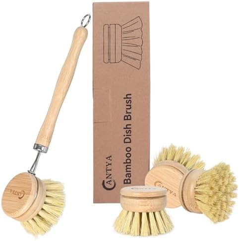 Bamboo Dish Brush with Handle - Soft Bristle Plastic Free Potato Scrubber Brush Compostable & Sustainable Produce Brush for Dishes Pots and Pans by ANTYA
