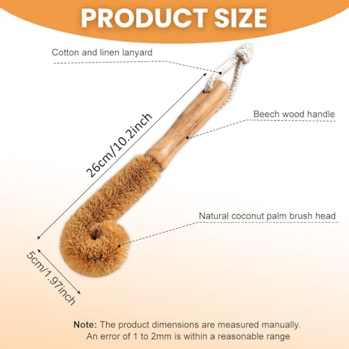 1Pcs Coconut Fibre Brush with Natural Wooden Handle Hangable Kitchen Multifunction Brush Cup Brush Washing Brush for Glass Feeding Bottle Wine Bottle - Image 2