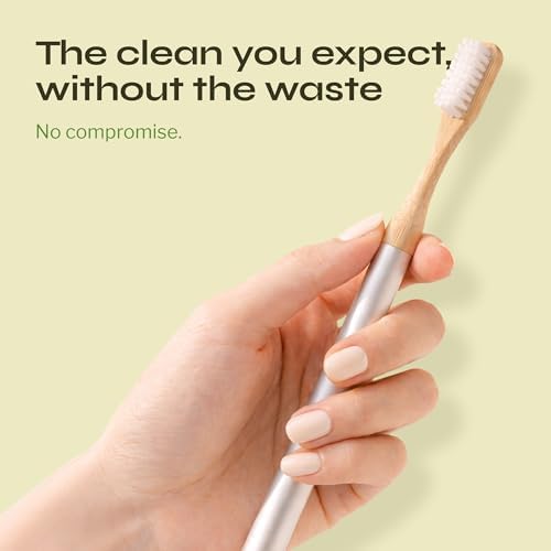 The Solo Toothbrush, Aluminum Handle Bamboo Toothbrush with Replaceable Bamboo Heads, 100% Plant-Based Castor Oil Bristles, No Nylon Bristles, Plastic-Free Handle, Natural Toothbrush for Adults - Image 6