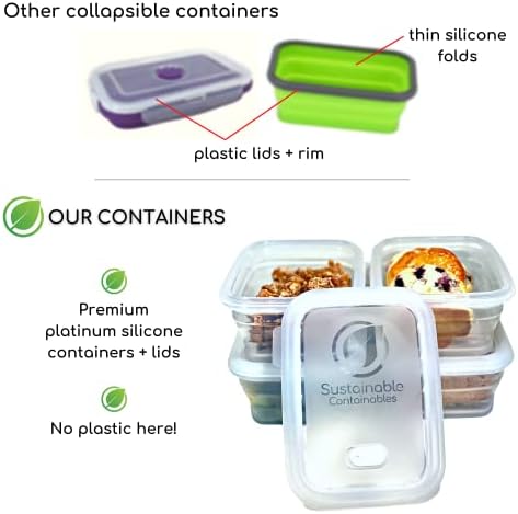 Premium Silicone Collapsible Food Storage Containers with Silicone Leakproof Lids, BPA Free, LFGB Food-Grade Certified, Compact, Reusable Lunch Snack Box, Microwave Safe, 2.8 Cups 3 Pk - Image 4